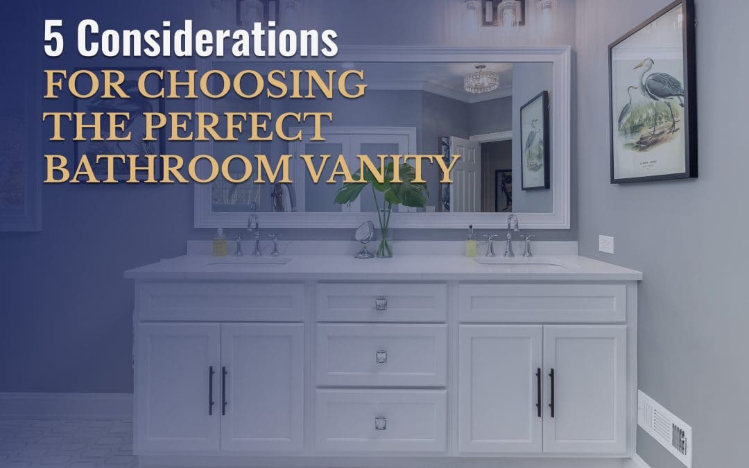 Elegant white bathroom vanity with dual sinks and modern fixtures, featuring a large, framed mirror and soft lighting.