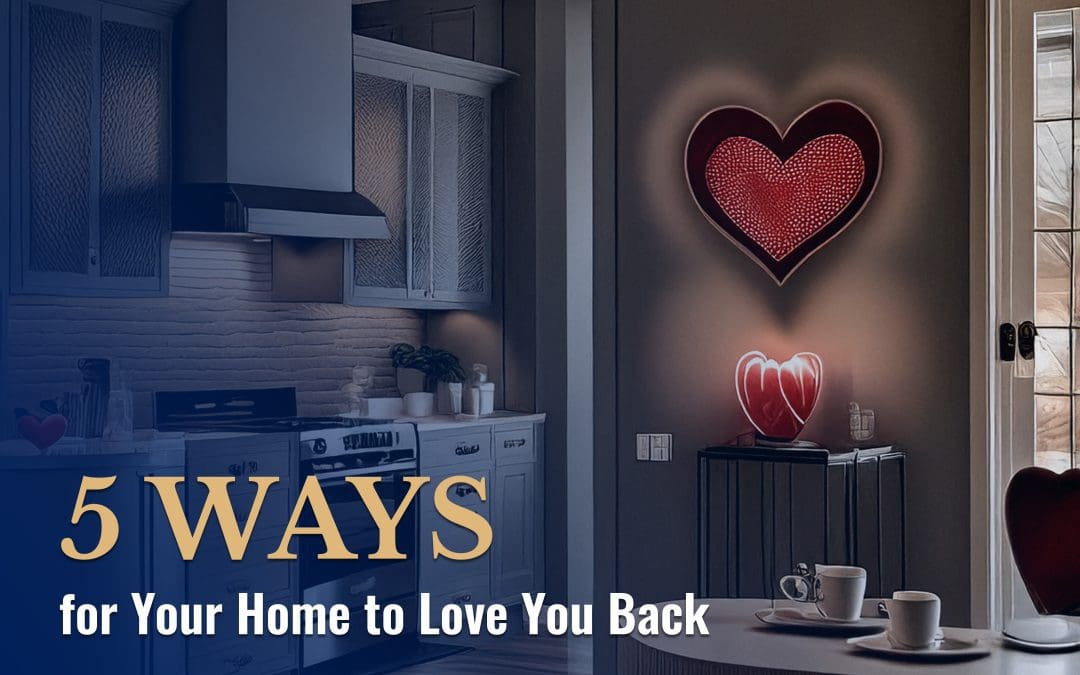 A cozy, stylish kitchen with warm lighting and heart-shaped décor, symbolizing a home that embraces comfort and love.