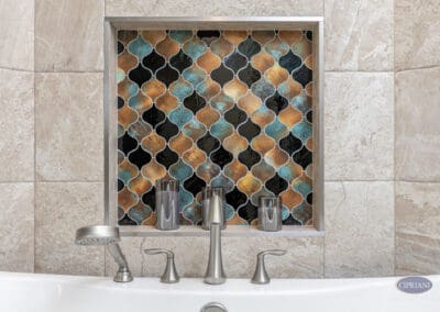 Bathtub niche with colorful accent tile in Wenonah NJ bathroom remodel