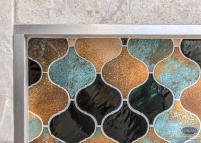 Colorful patterned accent tile detail in Wenonah NJ bathroom remodel