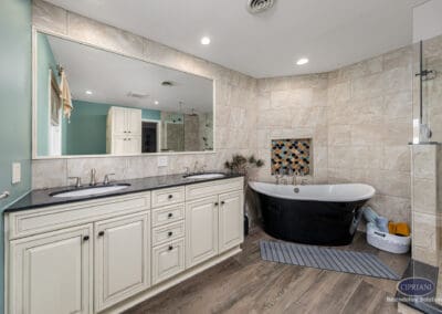 Double vanity and freestanding soaking tub in Wenonah NJ bathroom remodel