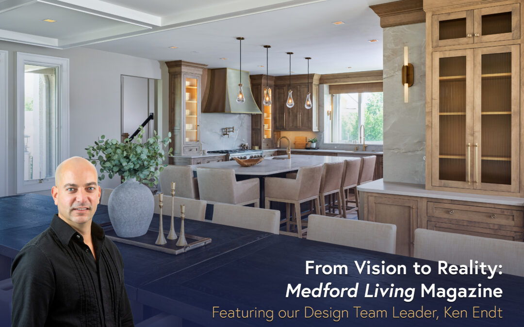 Luxury kitchen remodel with warm wood cabinetry and island seating featuring design leader Ken Endt